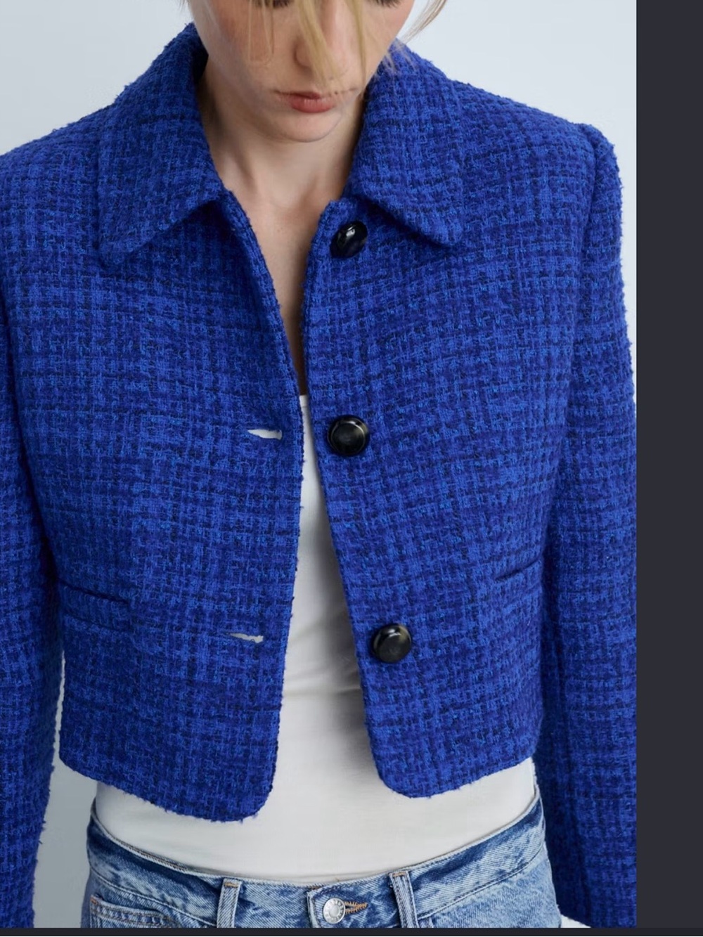 NWT Blue Tweed  wool CROPPED JACKET MONIKA szS  MANGO
